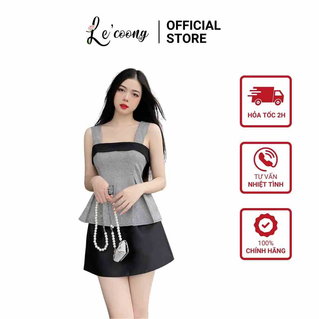 Set Bộ Áo Hai Dây Kẻ Caro Thiết Kế LECOONG A46 Phong Cách Babydoll