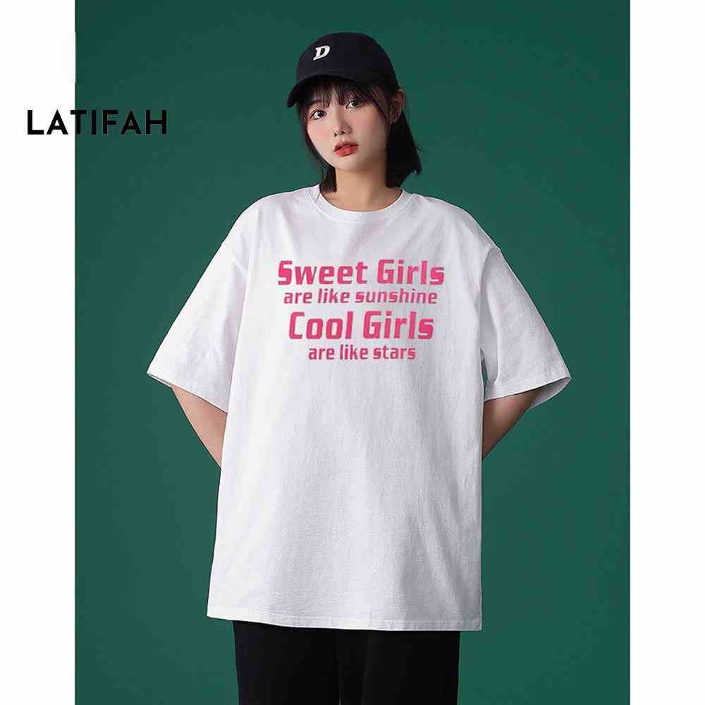 Áo thun unisex tay lỡ Latifah form rộng in chữ SWEET GIRLS AT04 chất vãi dày dặn co giãn 2 chiều