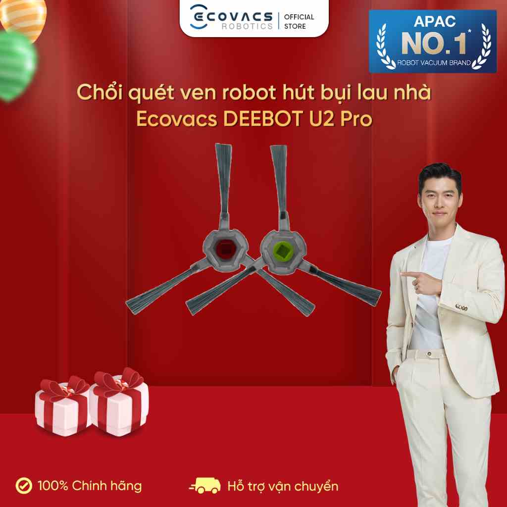 Chổi quét ven robot hút bụi,lau nhà thông minh Ecovacs Deebot U2 Pro_Hàng chính hãng