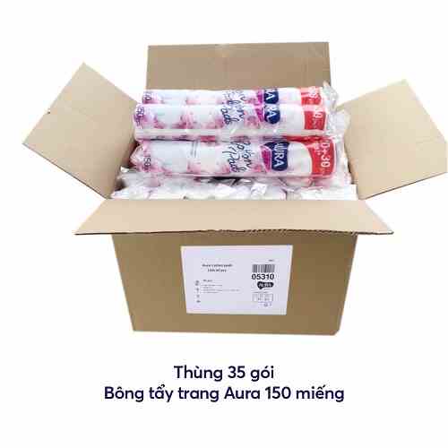 Sỉ 1 thùng bông tẩy trang Aura 150 miếng ( 35 gói x150 miếng)