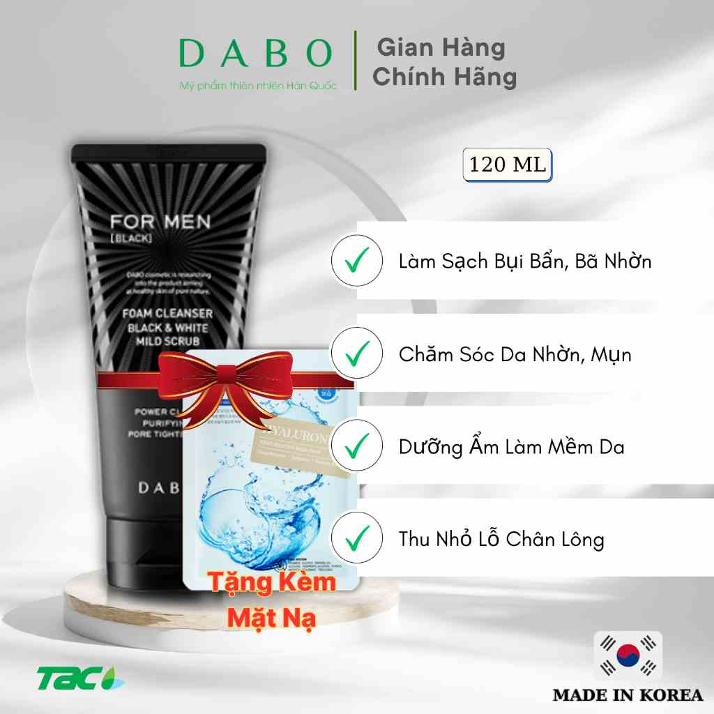 Sữa rửa mặt cao cấp cho nam DABO Black Force For Men 120ml THIÊN ANH BEAUTY