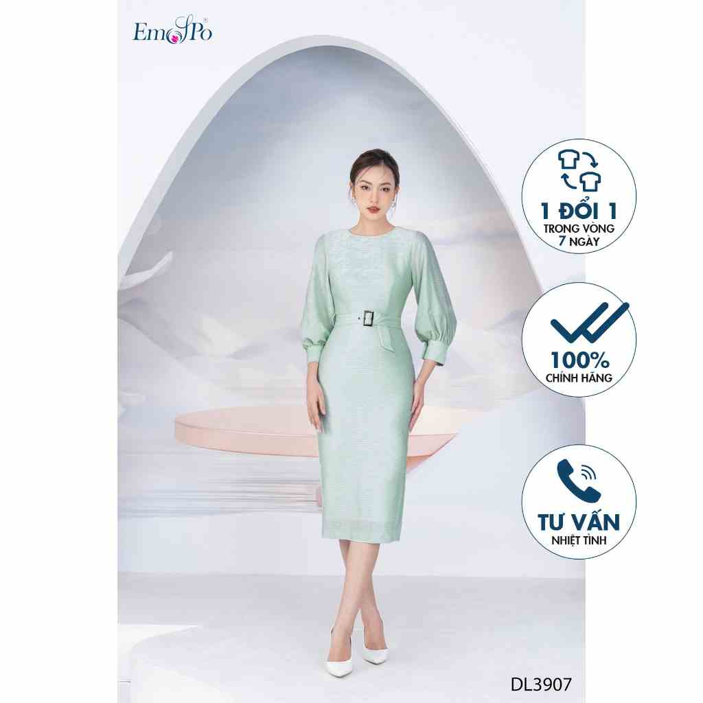 [Mã BMLTB200 giảm đến 100K đơn 499K] Đầm ôm, tay bồng, đai eo rời Emspo DL3907