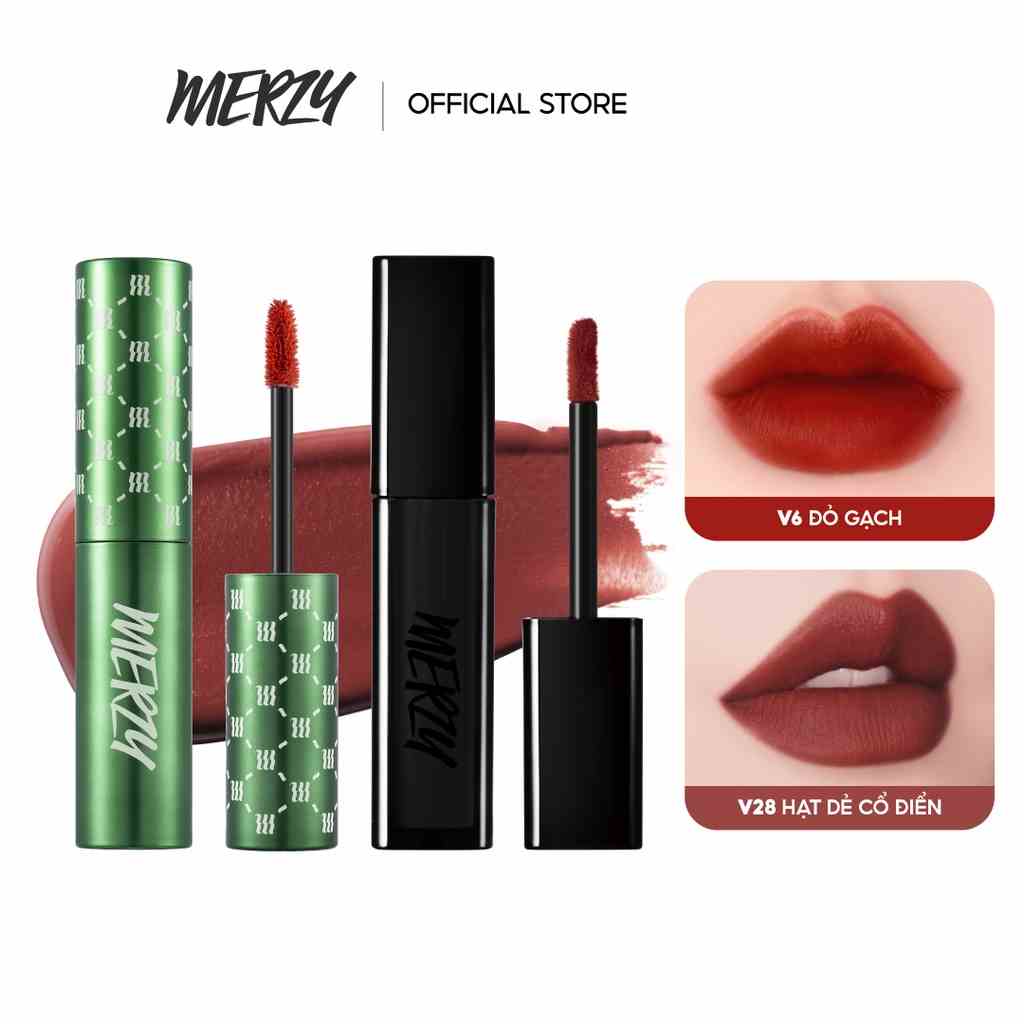 Combo 2 Son Kem Lì Merzy The First Velvet Tint 4.5g (V6 Green vỏ xanh) + Son Merzy Noir Velvet Tint 4.5g