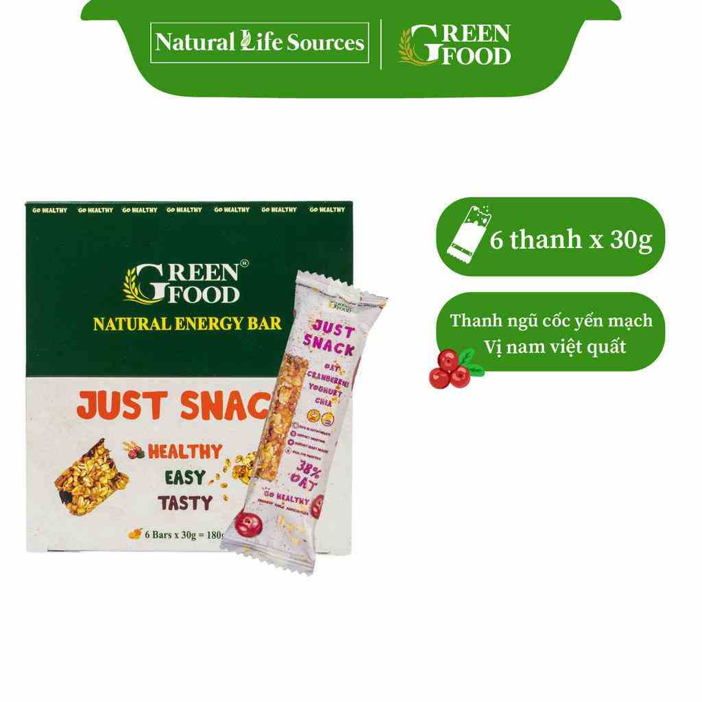 Hộp 6 Thanh Ngũ Cốc Yến Mạch Chile JUST SNACK Green Food Vị Nam Việt Quất (6x30g/thanh)