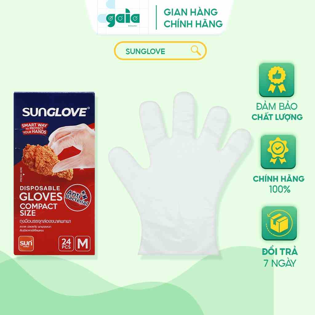 Găng Tay Nylong Kháng Khuẩn SUNGLOVE Antivirus Làm Từ 100% Nhựa Nguyên Sinh, An Toàn Với Thực Phẩm 24 Chiếc/Hộp