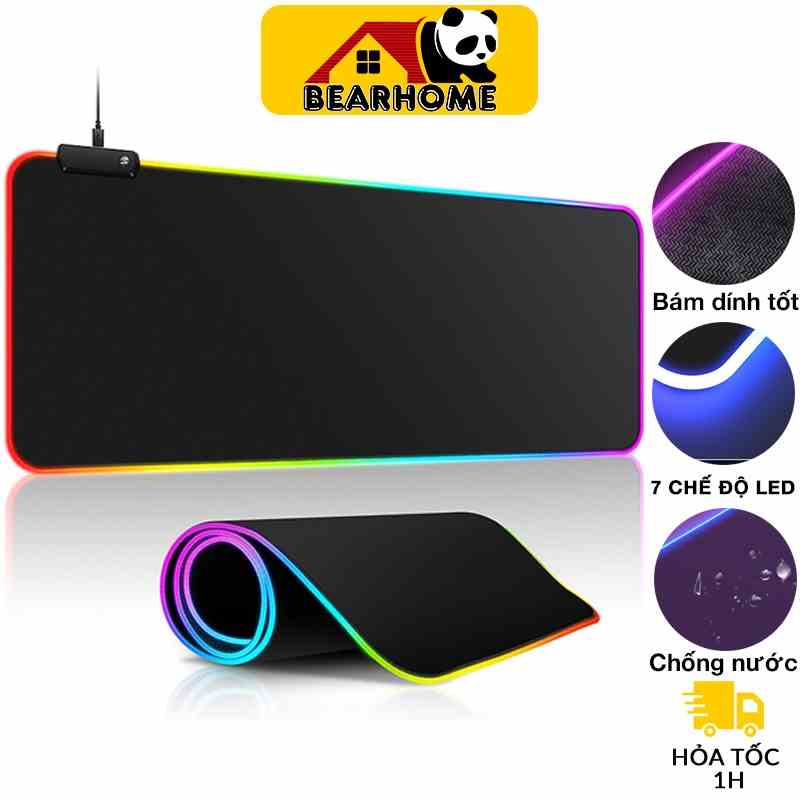 Lót chuột cỡ lớn led RGB miếng lót chuột máy tính gaming siêu thoải mái, siêu bền có chống thấm nước pad chuột BH 12th