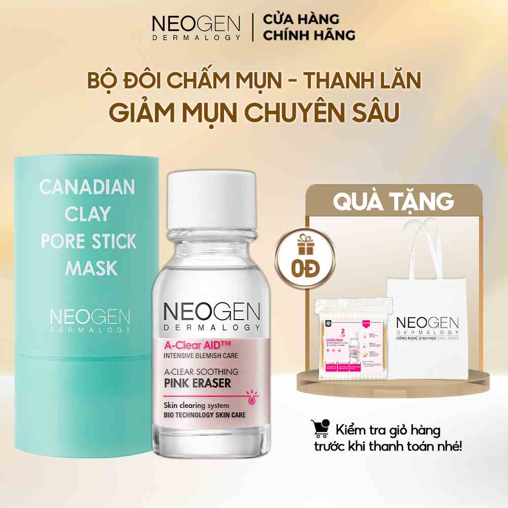 Bộ Đôi Loại Bỏ Mụn Đầu Đen, Giảm Sưng Viêm Cho Da Mụn Sau 4H Thanh Lăn & Chấm Mụn Neogen Dermalogy