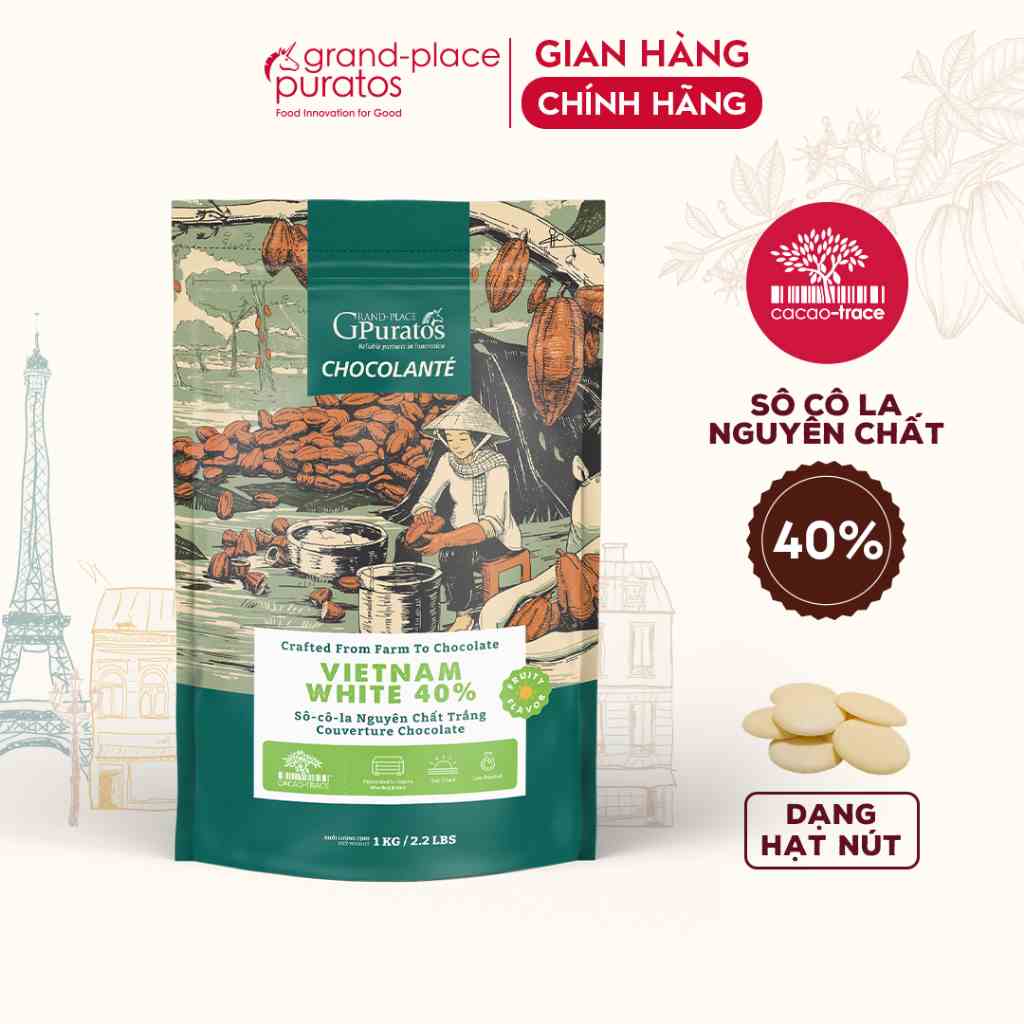 [Mã BMLTB200 giảm đến 100K đơn 499K] Socola Nguyên Chất Trắng 40% Puratos Grand-Place VN-1kg-4009151