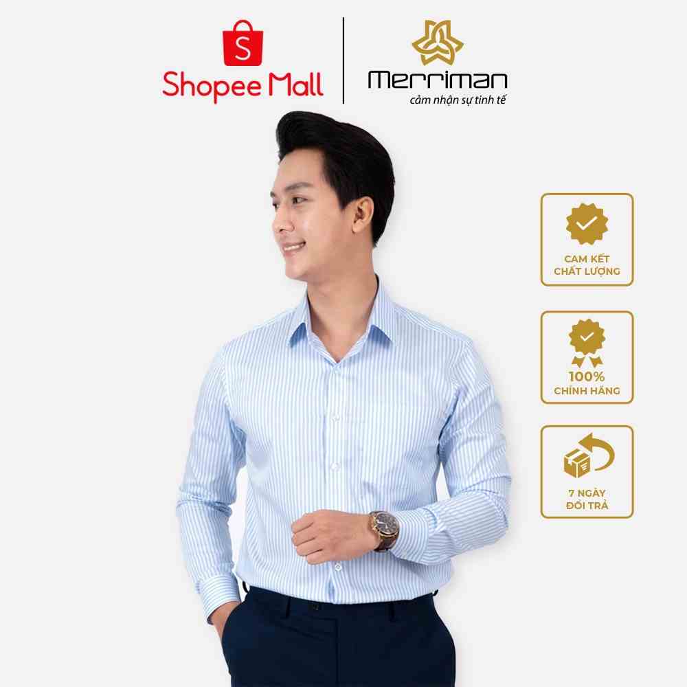 Áo sơ mi nam dài tay THLXL087 sọc dọc thương hiệu Merriman chất liệu 100% cotton siêu thoáng mát