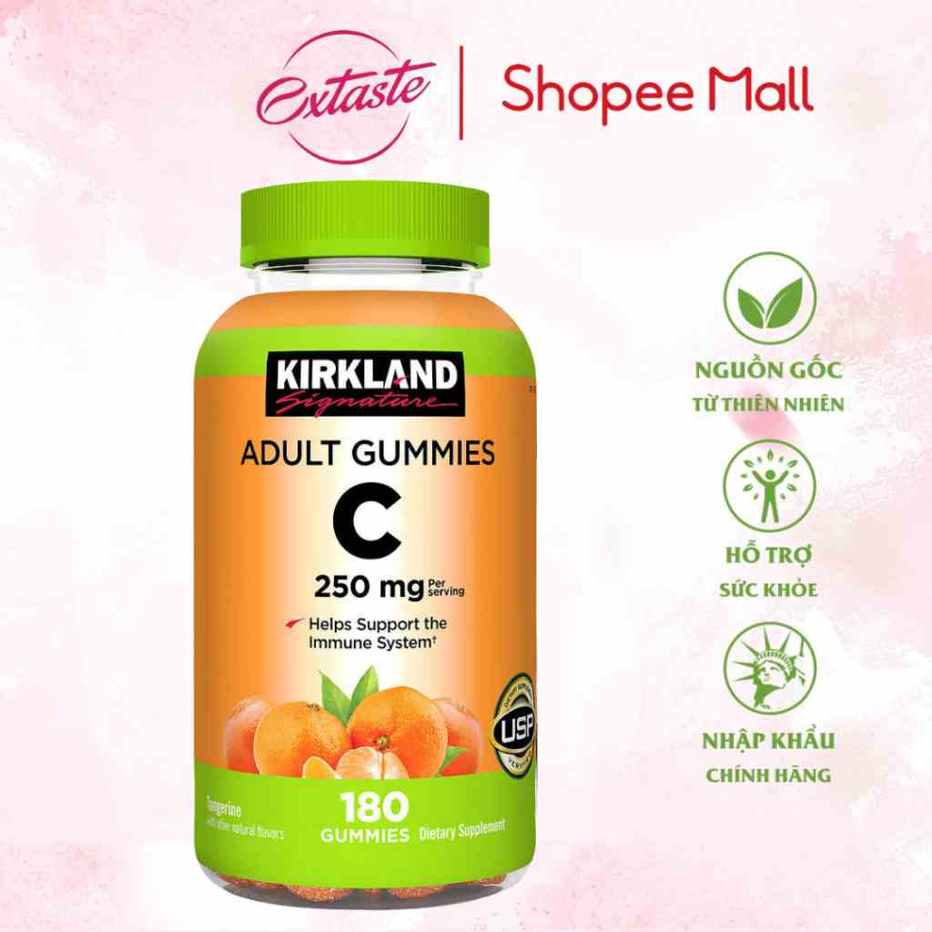 Kẹo dẻo bổ sung vitamin c Kirkland Signature adult gummies 250mg trắng da, chống lão hóa 180 viên