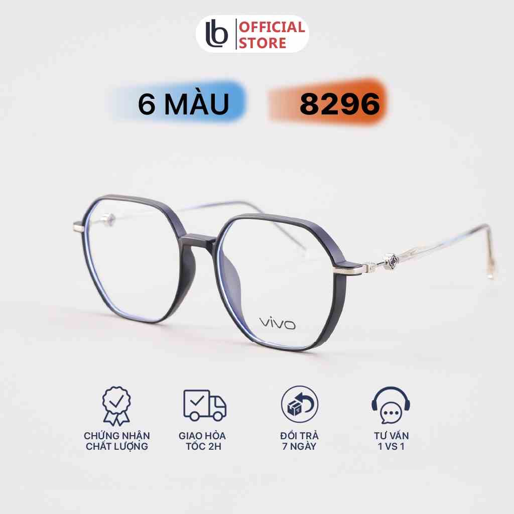 Gọng kính mắt cận Lục giác nam nữ LB Eyewear UV 8296 Nhựa mềm thanh mảnh bền nhẹ - Màu đen, hồng, tím, ghi, trong suốt