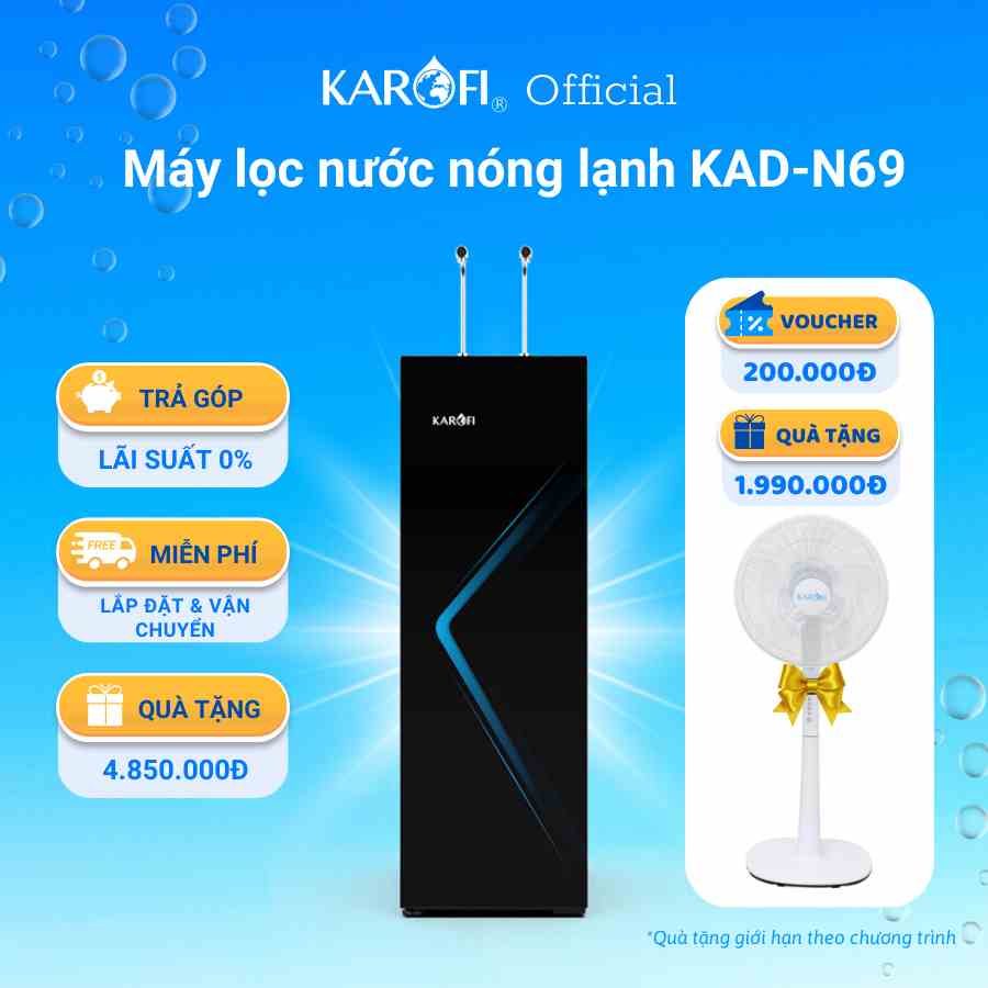 Máy lọc nước nóng lạnh 10 lõi màng ro Mỹ Karofi KAD-N69 - Lắp đặt miễn phí toàn quốc