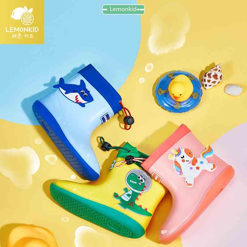 Lemonkid Giày đi mưa trẻ em mới cho bé trai và bé gái giày đi mưa nước cho học sinh, giày chống thấm nước + không trơn trượt + nhẹ để mang theo