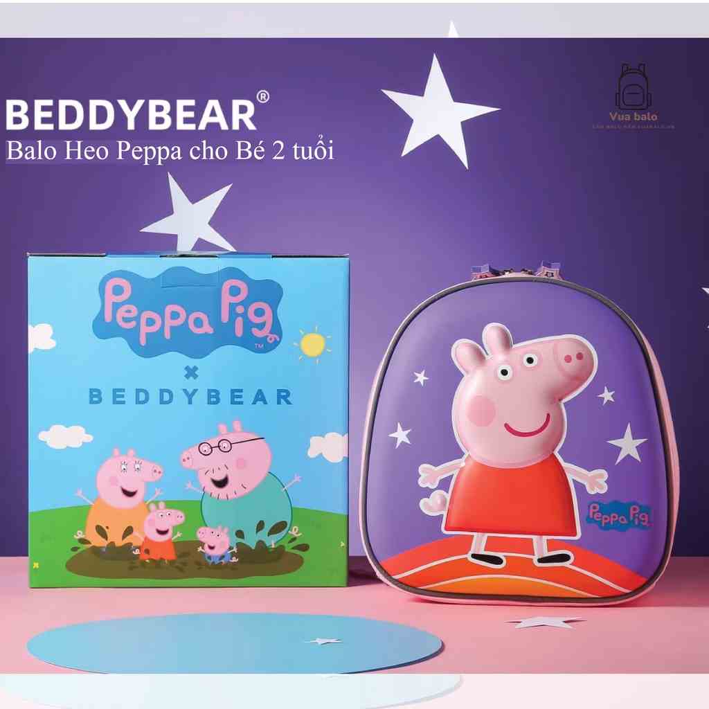 Balo trẻ em 2 tuổi Beddy Bear Heo PEPPA Tím cho Bé từ 02 tuổi học Mẫu giáo Họa tiết Thiết kế dây cài chống thất lạc Bé