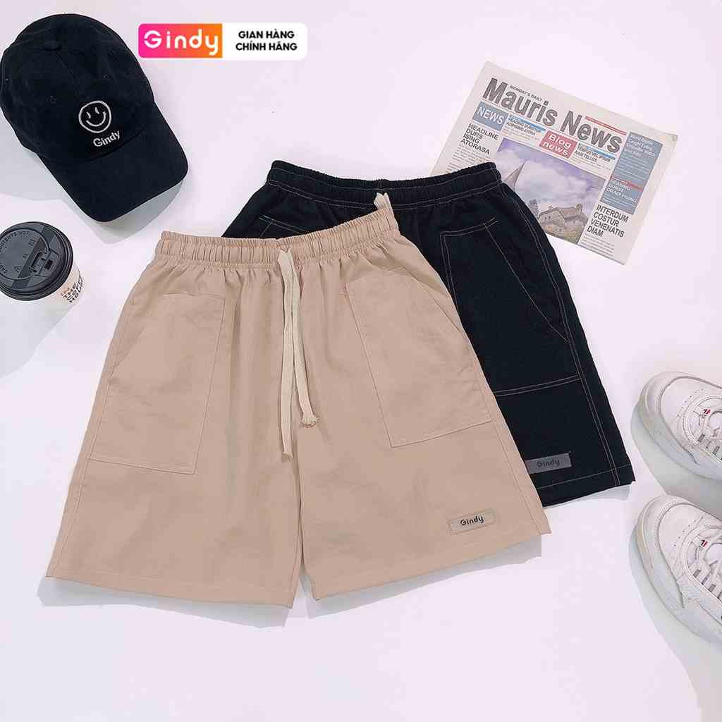 Quần short đùi đũi nam nữ mát nhẹ 2 màu đen, be mặc đi chơi, ở nhà local brand GINDY thời trang unisex thu đông Q023