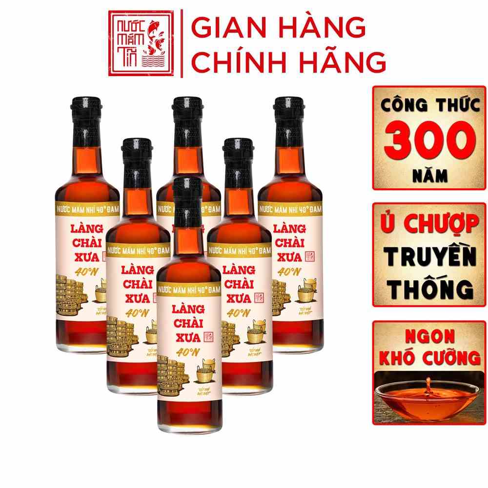 Thùng 6 chai nước mắm nhỉ 40 độ đạm Làng Chài Xưa nhãn vàng chai thủy tinh 500ml ủ chượp 2 lần không chất bảo quản