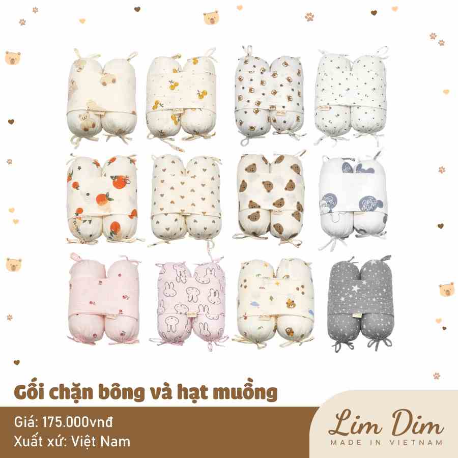 Gối chặn bông và hạt muồng Lim Dim cho bé