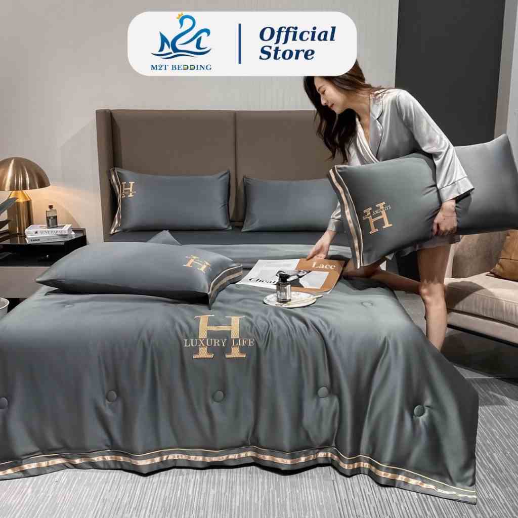 Bộ chăn ga gối Phi Lụa Chữ H chăn chần bông M2T BEDDING LUXURY hàng cao cấp - Chăn kèm ruột