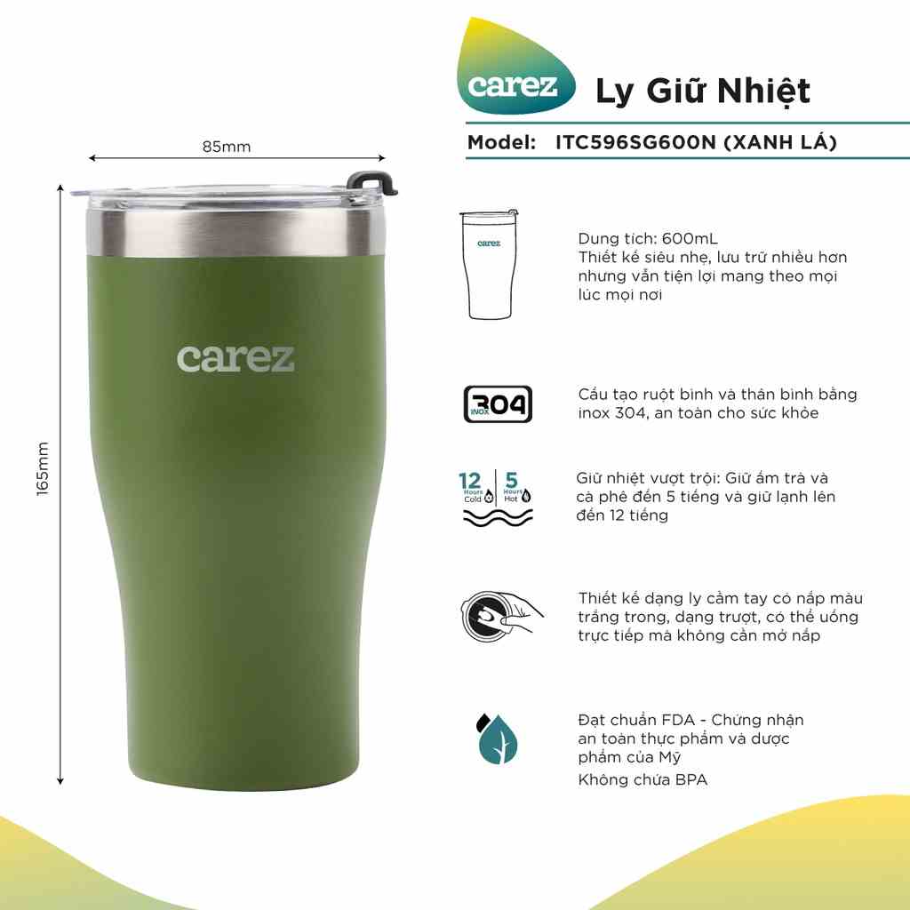 LY GIỮ NHIỆT CAREZ 600ml ITC596SG600N