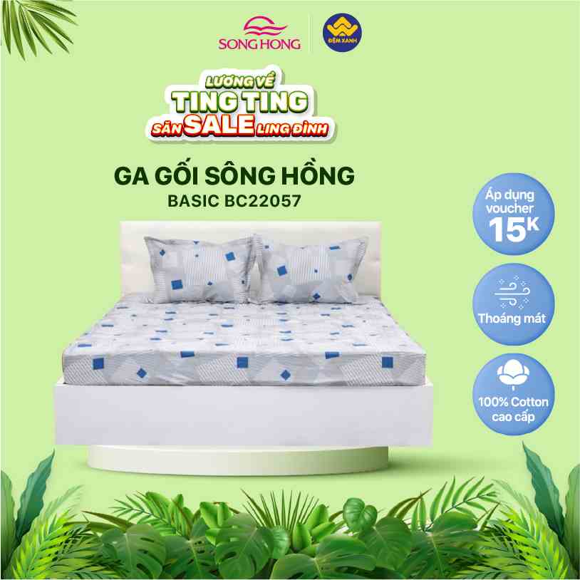 Bộ ga gối Sông Hồng Basic cotton BC22057