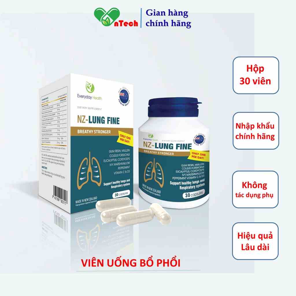 Bổ phổi Everyday health NZ-LUNGFINE hỗ trợ chức năng phổi tăng cường sức đề kháng đường hô hấp hộp 30 viên