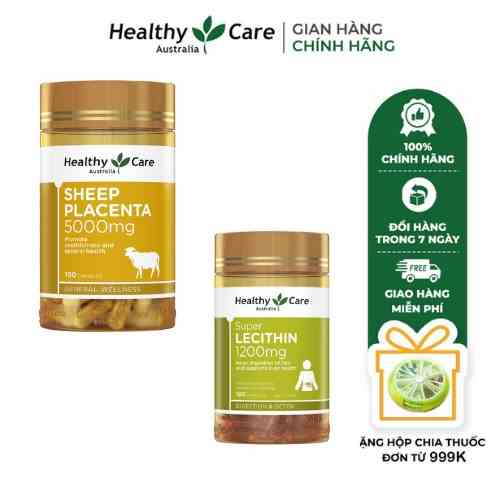 Viên uống nhau thai cừu Healthy Care Sheep Placenta 100 viên, Mầm đậu nành Healthy Care Super Lecithin 100 viên của Úc