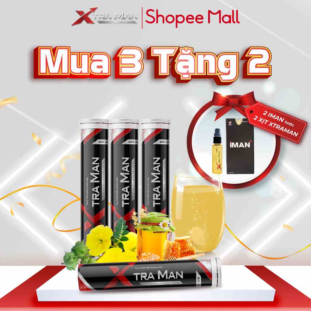 (Combo mua 3 tặng 2 ) Viên Sủi XTRAMAN Cải thiện Sinh Lý Nam, Kéo dài thời gian quan hệ Hộp 20 Viên