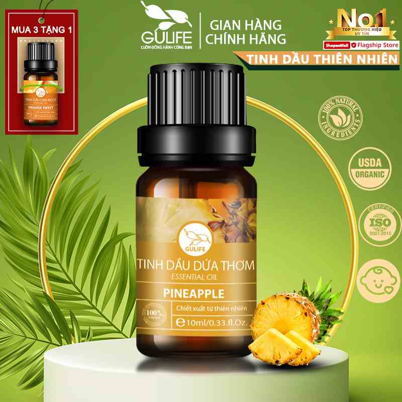 Tinh dầu thiên nhiên Dứa thơm nguyên chất Gulife Essential Oil, xông phòng làm thơm và thư giãn, kiểm định COA 10-50ml