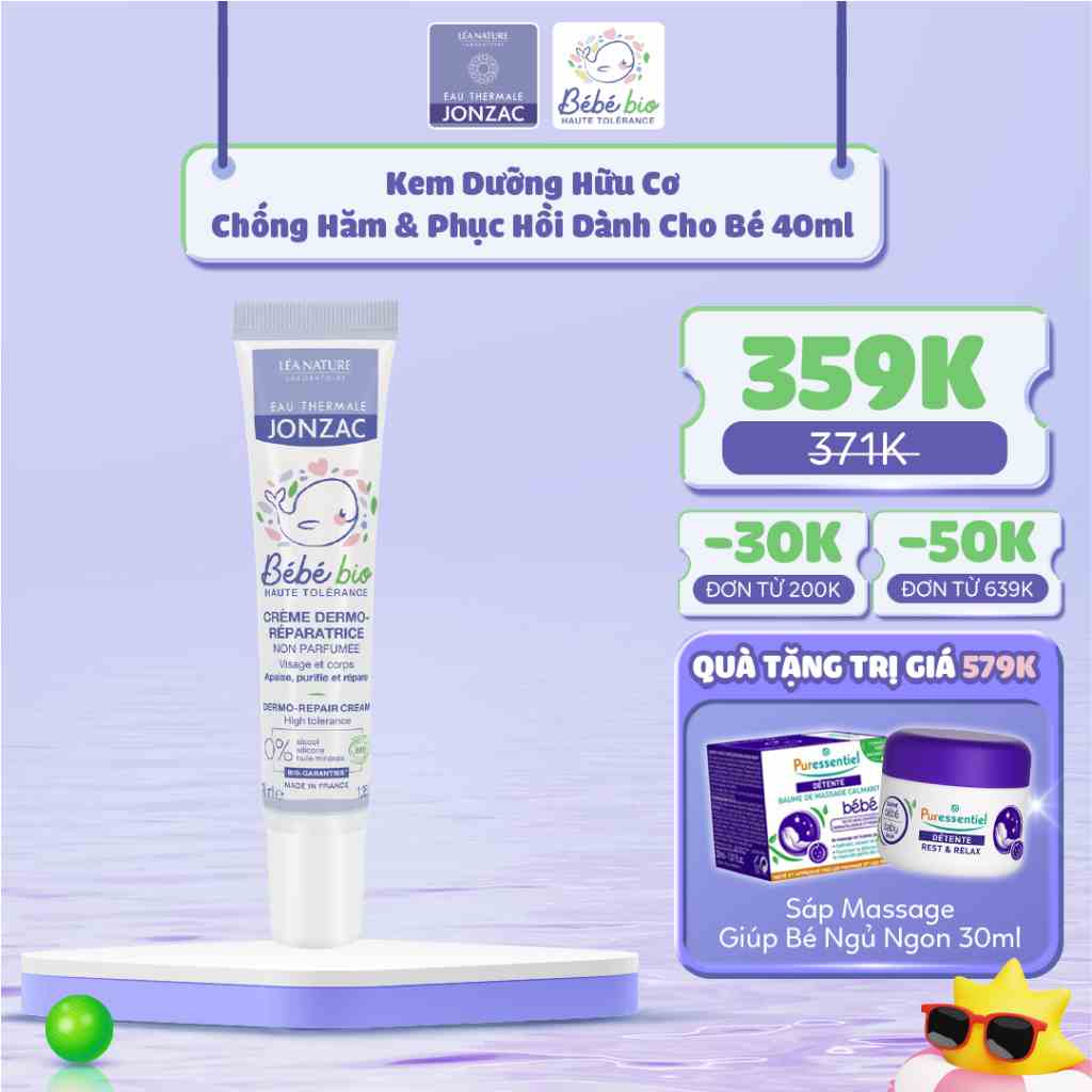 Kem Dưỡng Hữu Cơ Chống Hăm & Phục Hồi Dành Cho Bé Eau Thermale Jonzac Bébé Bio Dermo Repair Cream 40ml