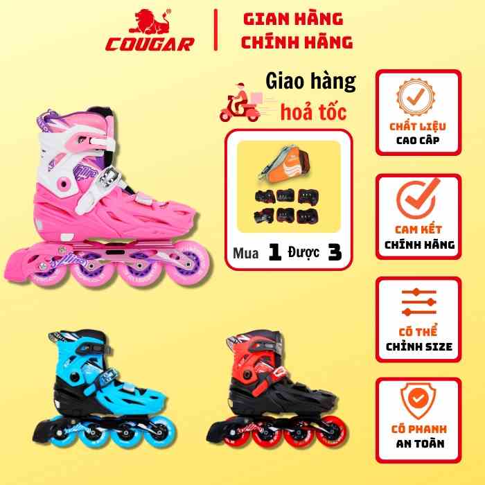 Giày Patin Trẻ Em Cougar-Centosy Lion Cao Cấp Có Nút Điều Chỉnh Size, Có Khóa Bánh Điều Chỉnh Tốc Độ Dễ Dàng Sử Dụng