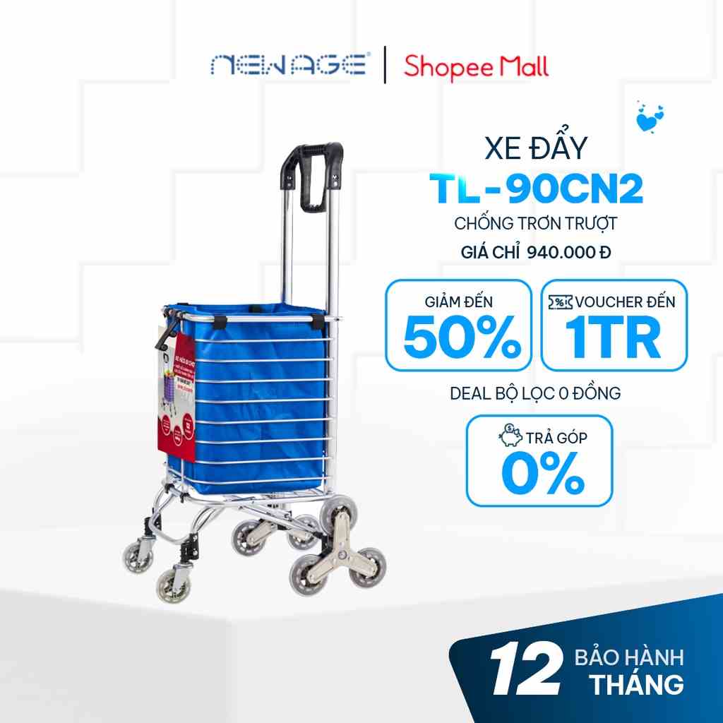 Xe kéo đi chợ, leo cầu thang 8 bánh gấp gọn ADVINDEQ TL-90CN2, tải trọng 60kg, Bảo hành chính hãng 1 năm