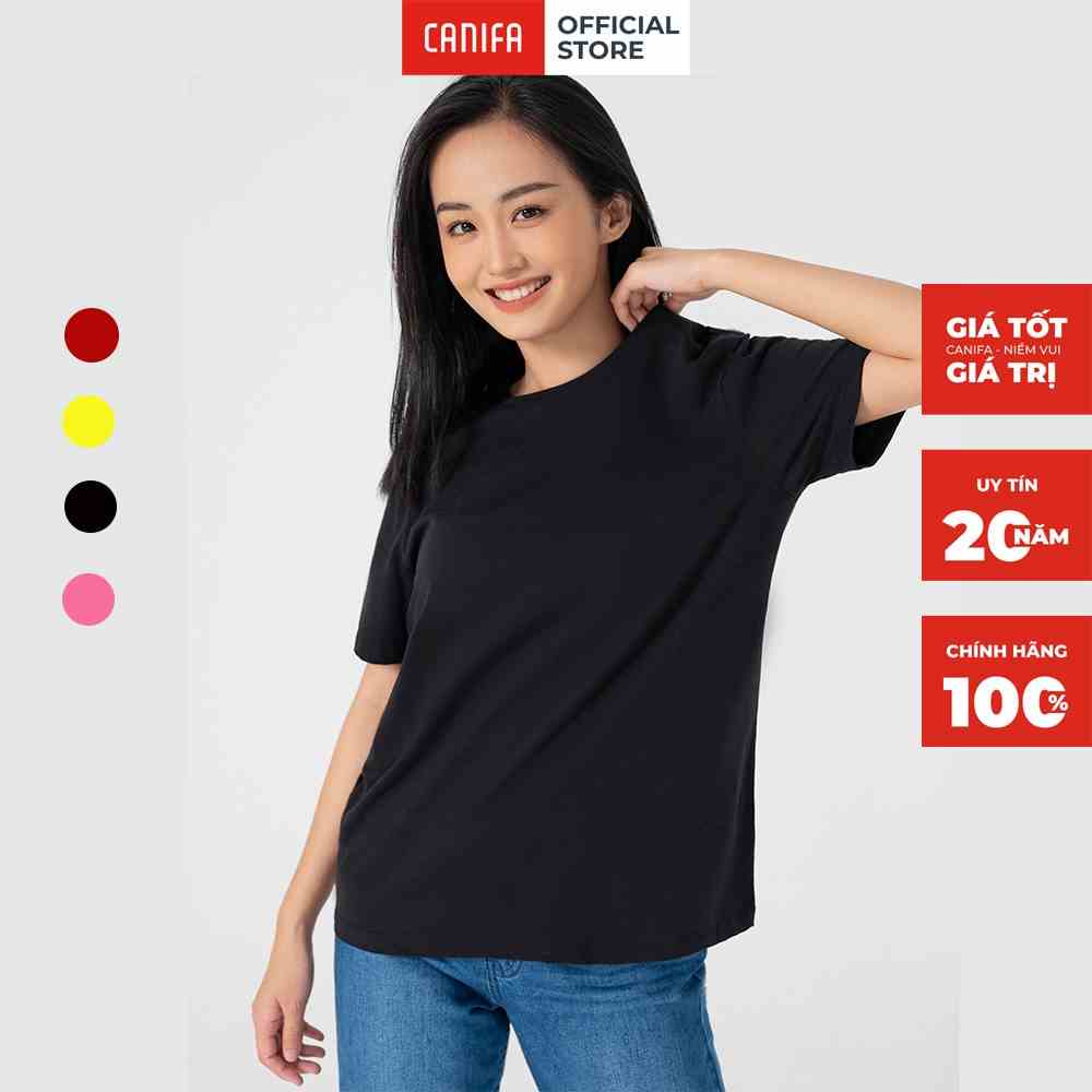 Áo phông nữ CANIFA trơn cổ tròn cộc tay chất liệu cotton dáng basic nhiều màu trắng đen xanh hồng đỏ cam 6TS22A001