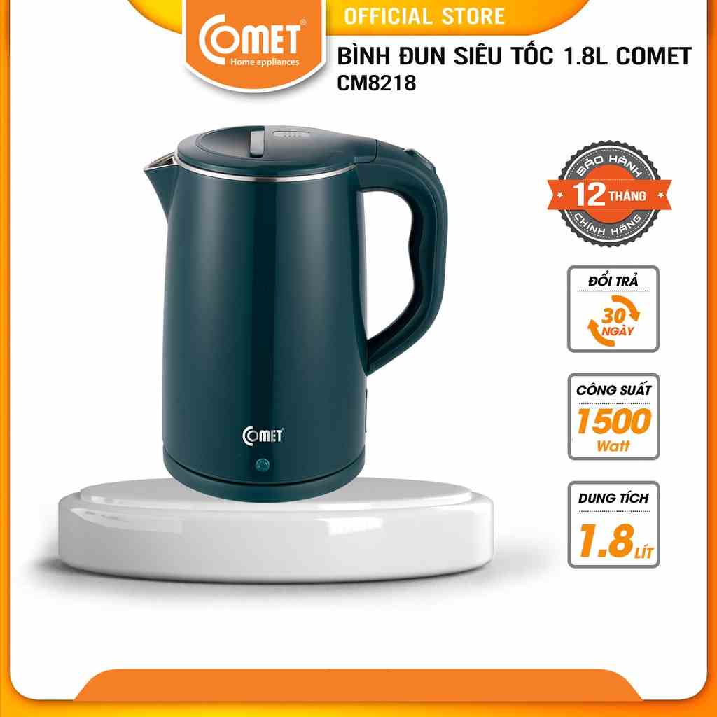 [Mã ELCMVIP1 giảm 10% đơn 699K] Bình đun siêu tốc inox 304 1.8L Comet CM8218