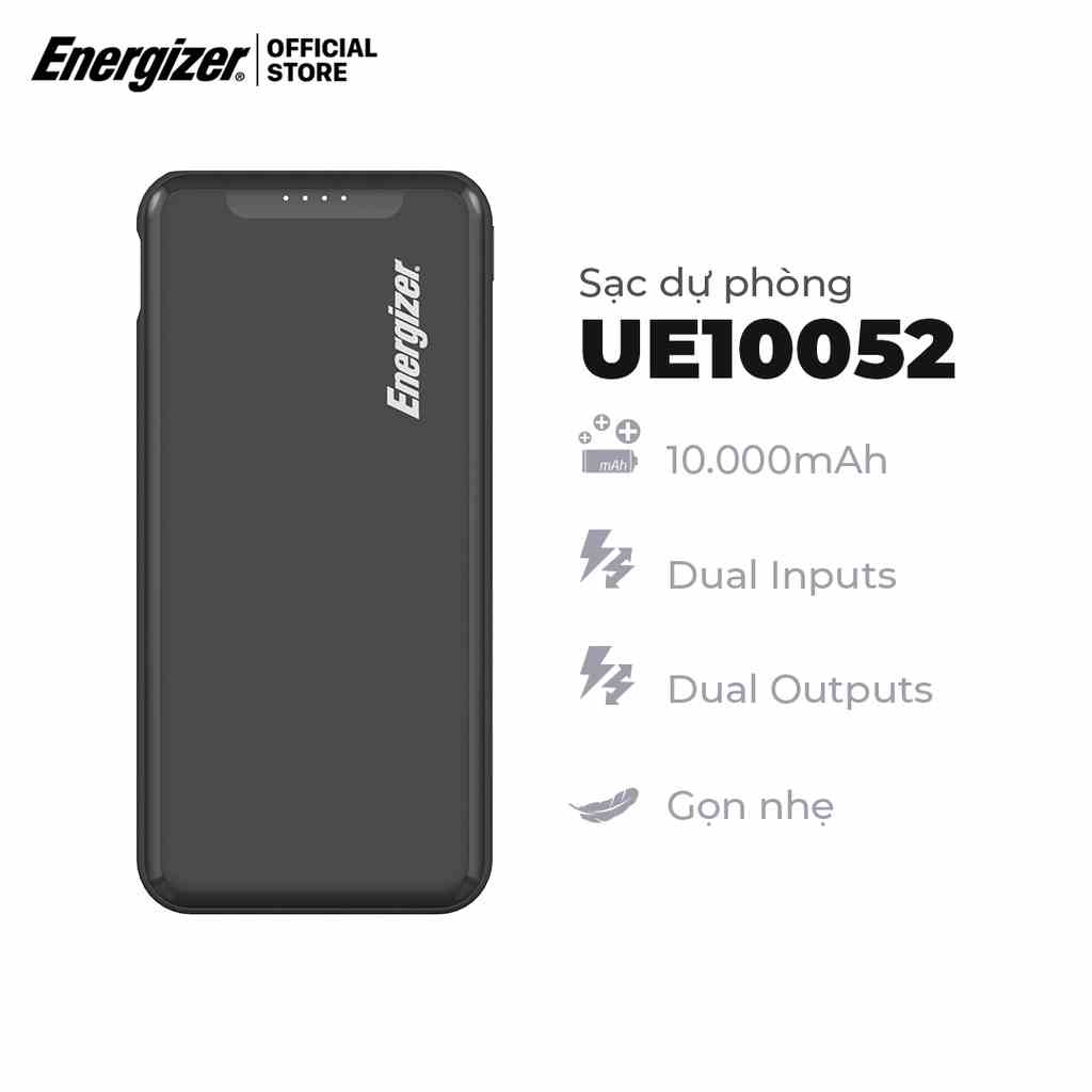 Sạc dự phòng Energizer 10000mAh UE1005x -Thiết kế gọn nhẹ, tích hợp 2 cổng ouputs tiện lợi - Hàng chính hãng