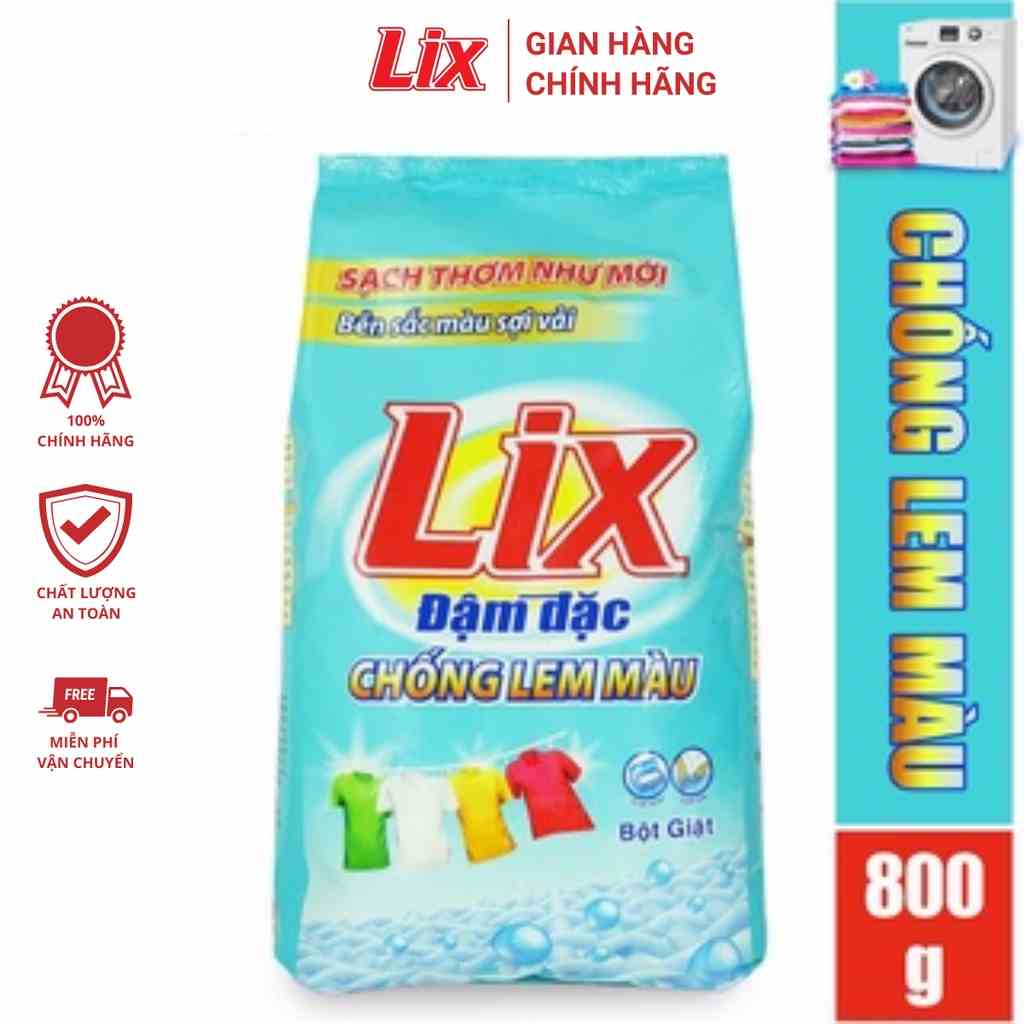 Bột giặt Lix chống lem màu 800gr EM800 làm sạch mọi vết bẩn cứng đầu giữ quần áo bền màu sợi vải sạch thơm như mới