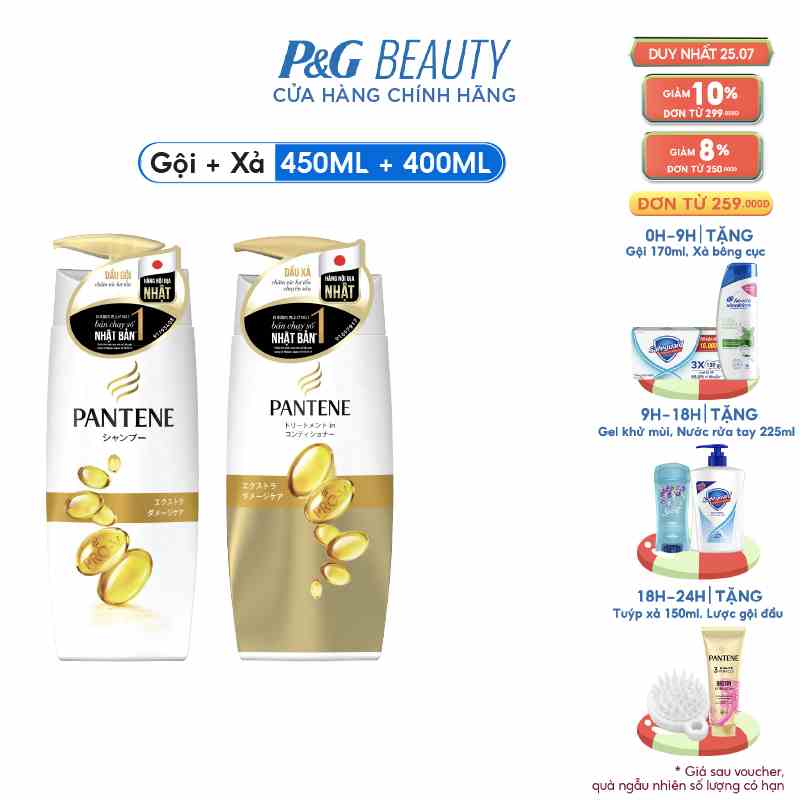 Combo Dầu gội PANTENE Nội Địa Nhật Bản 450ml & dầu xả 400ml Chăm Sóc Hư Tổn