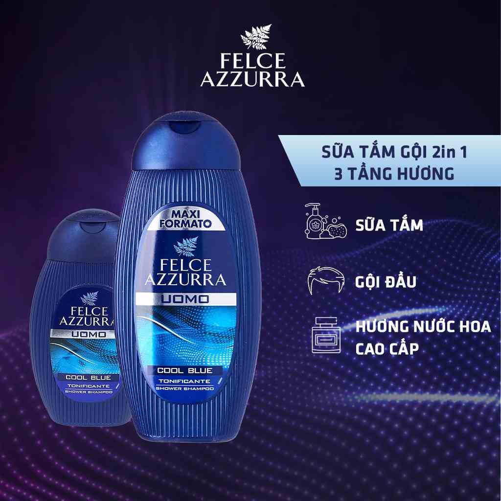 Sữa Tắm Gội Toàn Thân Nam FELCE AZZURRA Hương Nước Hoa Cổ Điển, Thể Thao, Mát Lạnh Hai Size 250ml Và 400ml