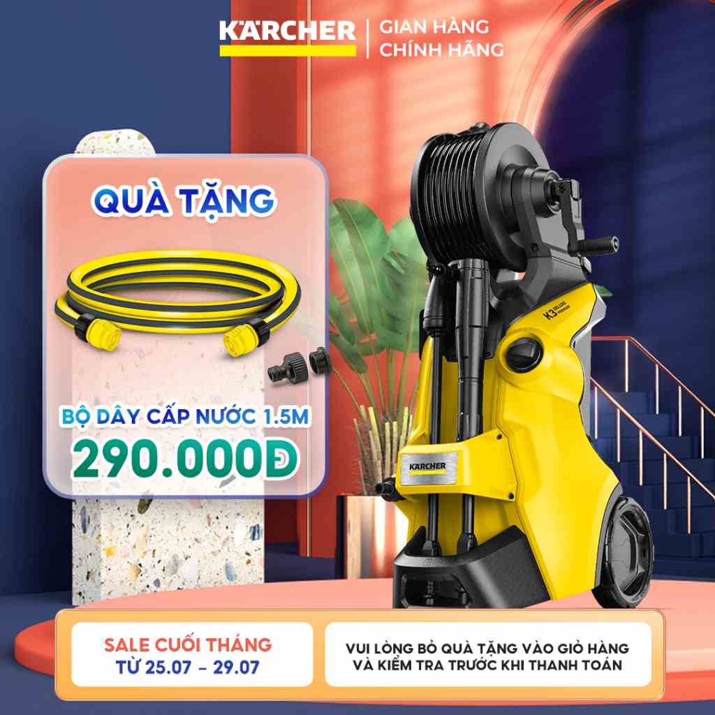 Máy xịt rửa xe Karcher K3 deluxe premium động cơ từ công suất 1600w áp lực 20-120 bar, lưu lượng nước 380l/h màu vàng