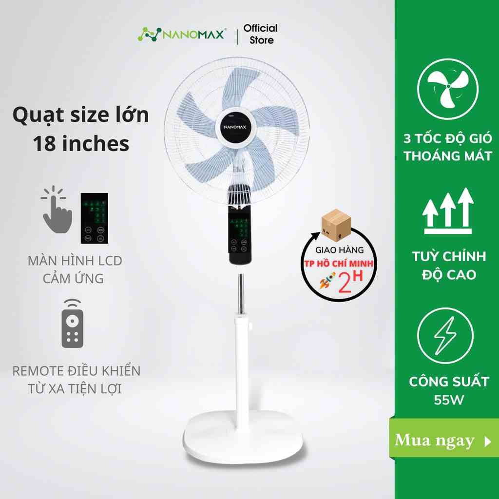 Quạt Cây Đứng Nanomax QN-02 18 inches, Công Suất 55W, Điều Chỉnh Cao Thấp, Màn Hình LCD Cảm Ứng, Điều Khiển Từ Xa