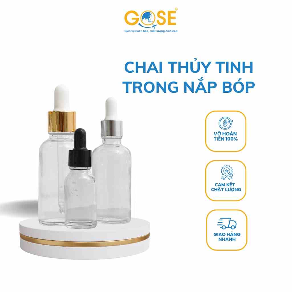 Lọ thủy tinh chiết tinh dầu GOSE thân trong suốt bộ chiết mỹ phẩm chai đựng tinh chất serum