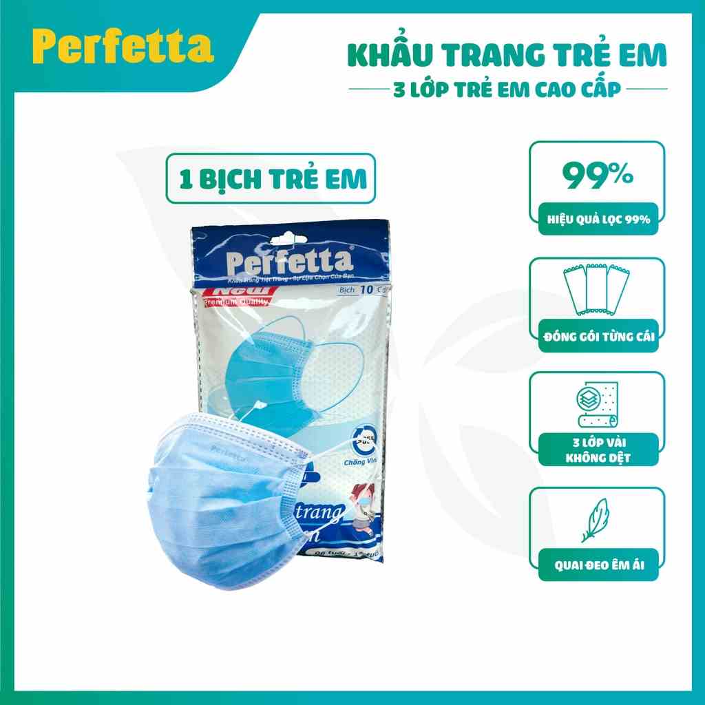 [Mã BMLTB35 giảm đến 35K đơn 99K] Gói khẩu trang y tế 3 lớp Perfetta trẻ em (10 cái/gói)