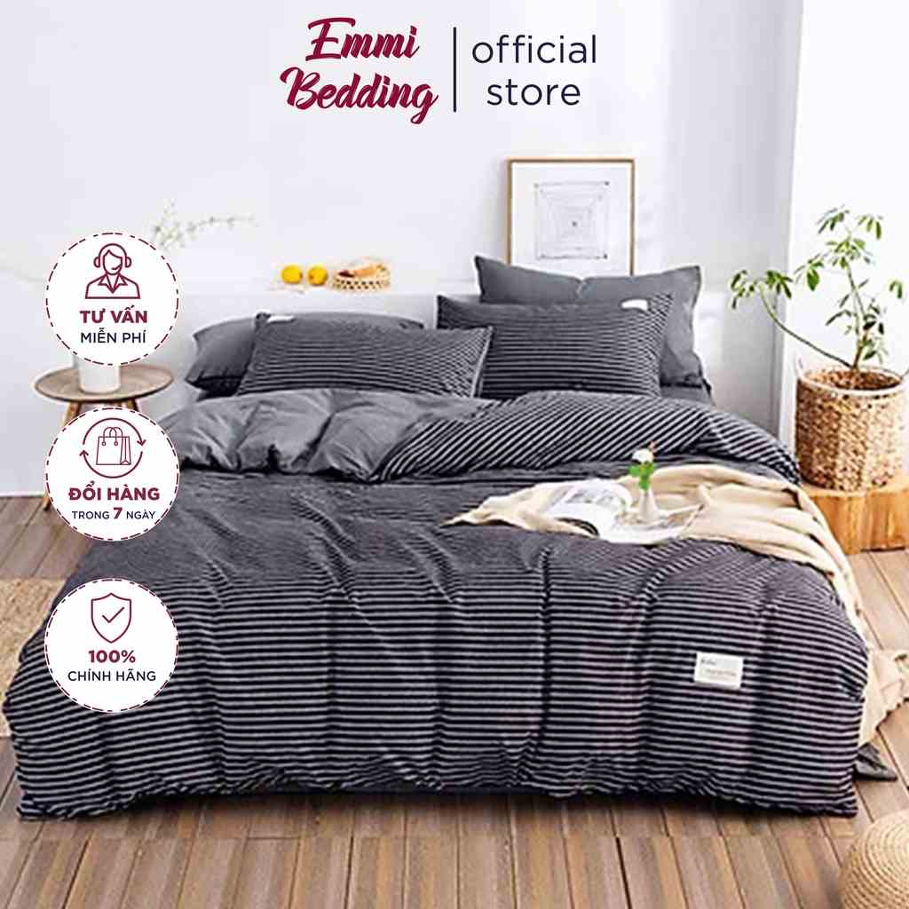 [Mã BMLTB35 giảm đến 35K đơn 99K] Bộ Chăn Ga Gối Cotton TC Emmidecor Kẻ đen miễn phí bo chun và làm ga phủ theo yêu cầu