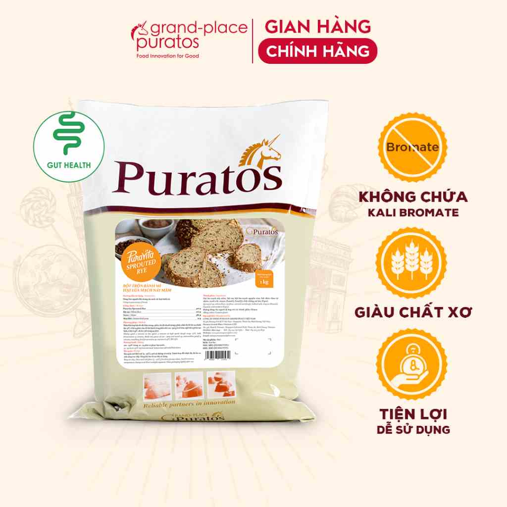 Bột Trộn Bánh Mì Puratos Grand-Place VN Hạt Lúa Mạch Nảy Mầm Puravita Sprouted Rye_1kg-4015573