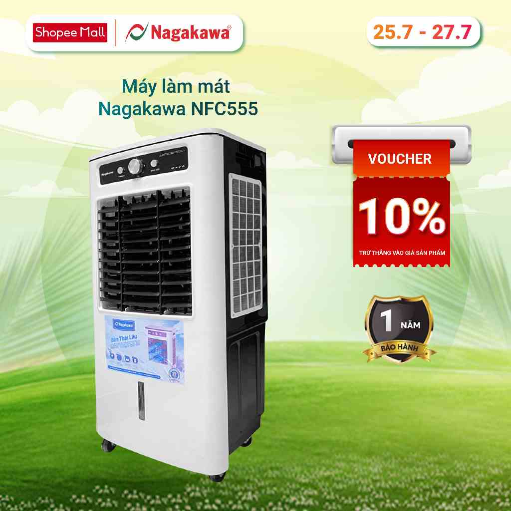 Quạt điều hòa hơi nước Nagakawa NFC555 (21L) Đảo gió đa chiều - Đá khô đi kèm