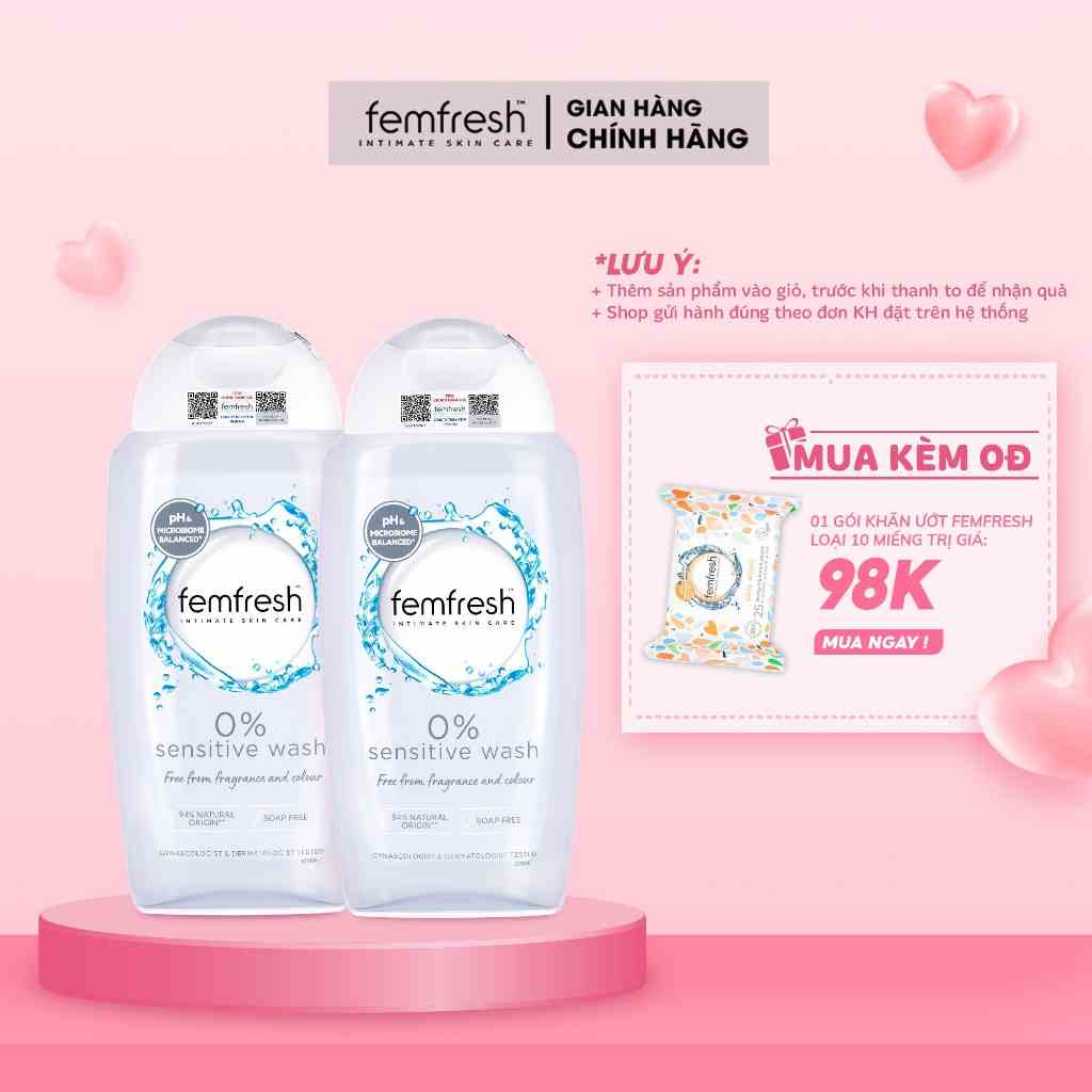 [COMBO] Mua 2 Dung Dịch Vệ Sinh Phụ Nữ Femfresh 0% Sensitive Intimate Wash 250ml Cho Da Nhạy Cảm Tặng Phần Quà Đặc Biệt