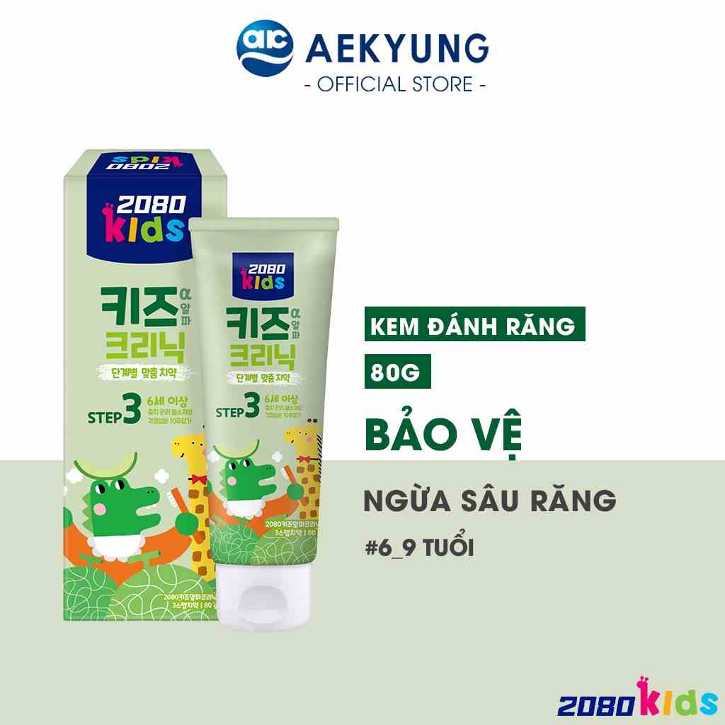 Kem đánh răng ngừa sâu răng cho bé 6-9 tuổi 2080 Kids Clinic mùi dưa gang, bổ sung vitamin, cho nướu chắc khoẻ 80g