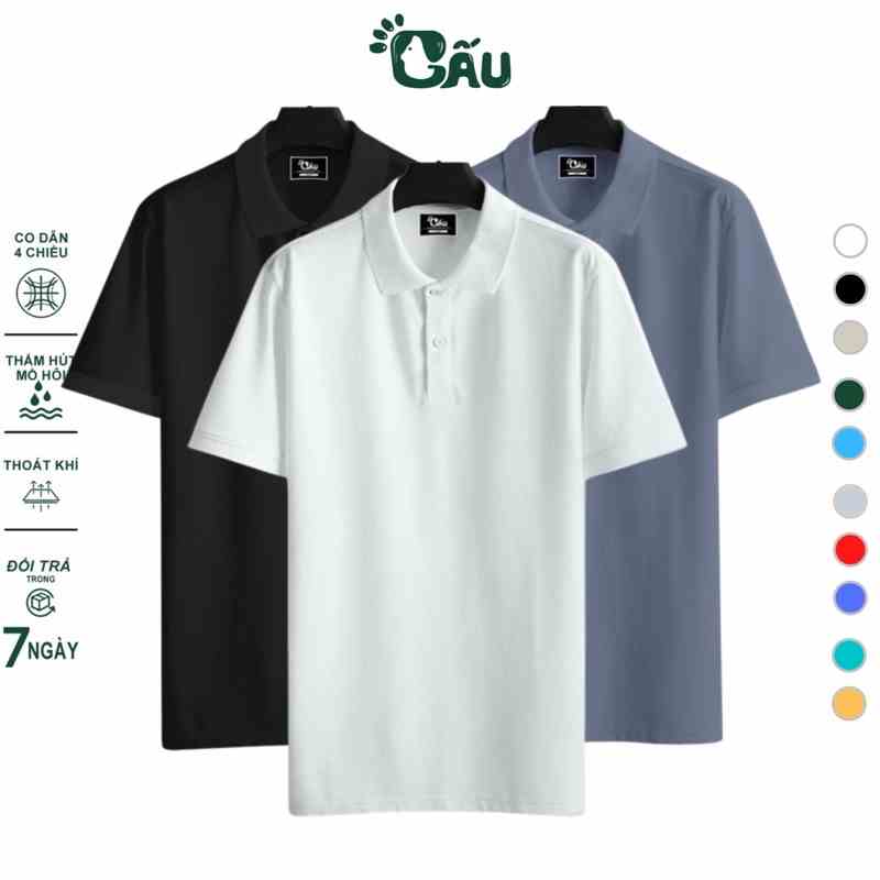 Áo thun Polo GẤU 194 Unisex vải cá sấu mè, co dãn 4 chiều dày dặn form gerular fit - PL Mè