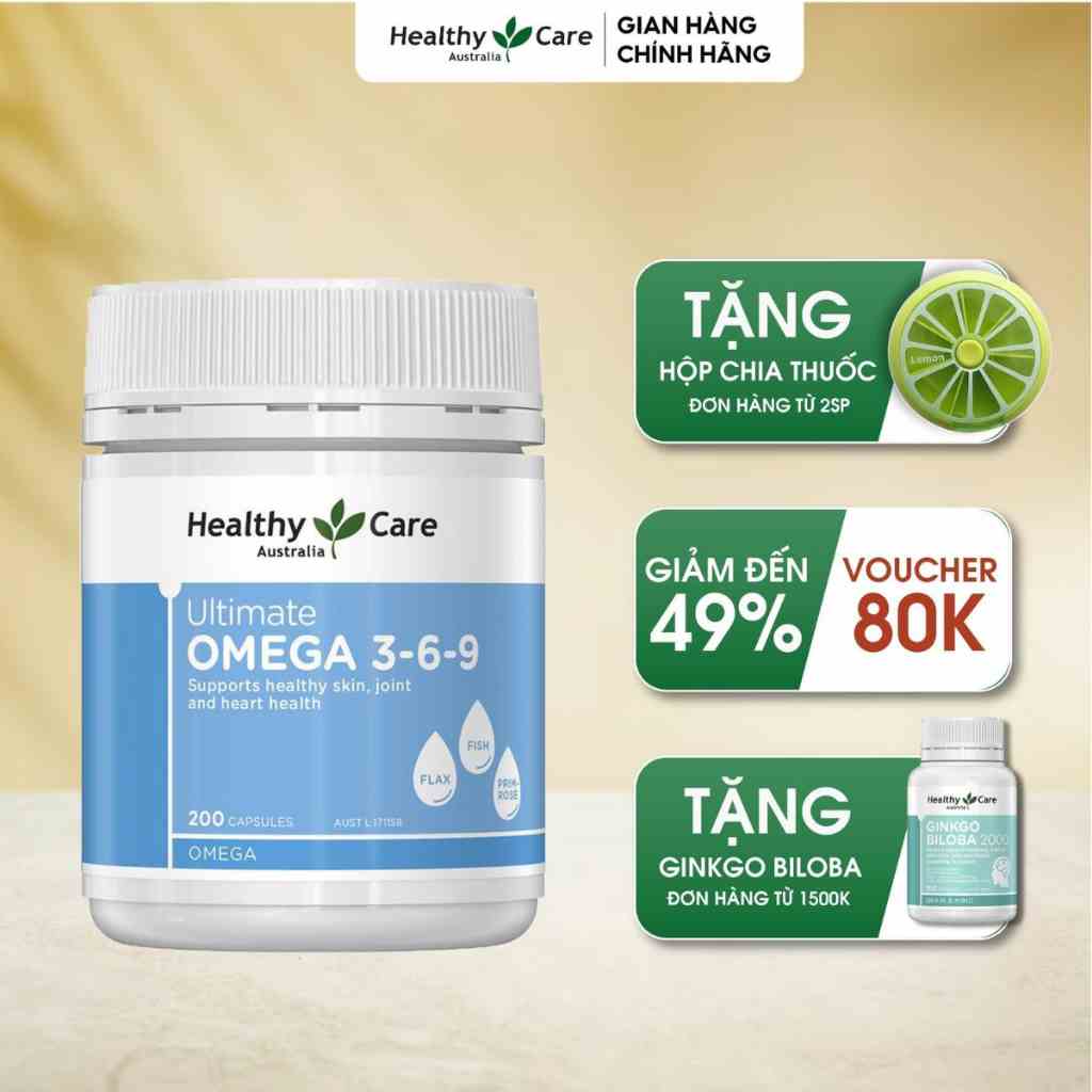 Viên Uống Hỗ Trợ Tim Mạch Và Huyết Áp Healthy Care Ultimate Omega 3, 6, 9 Ultimate 200 Viên