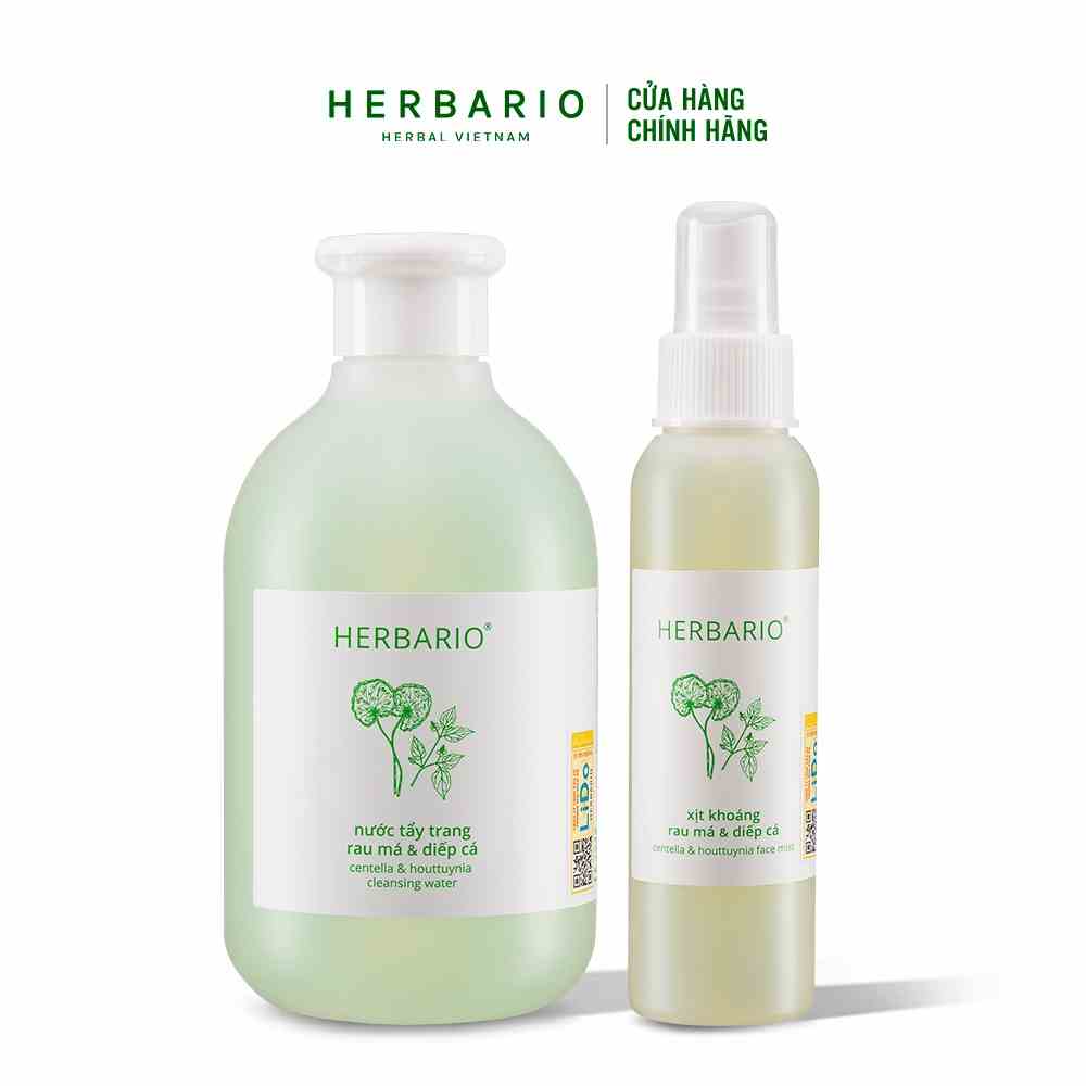 Combo nước tẩy trang rau má và diếp cá herbario 300ml + xịt khoáng rau má và diếp cá herbario 100ml