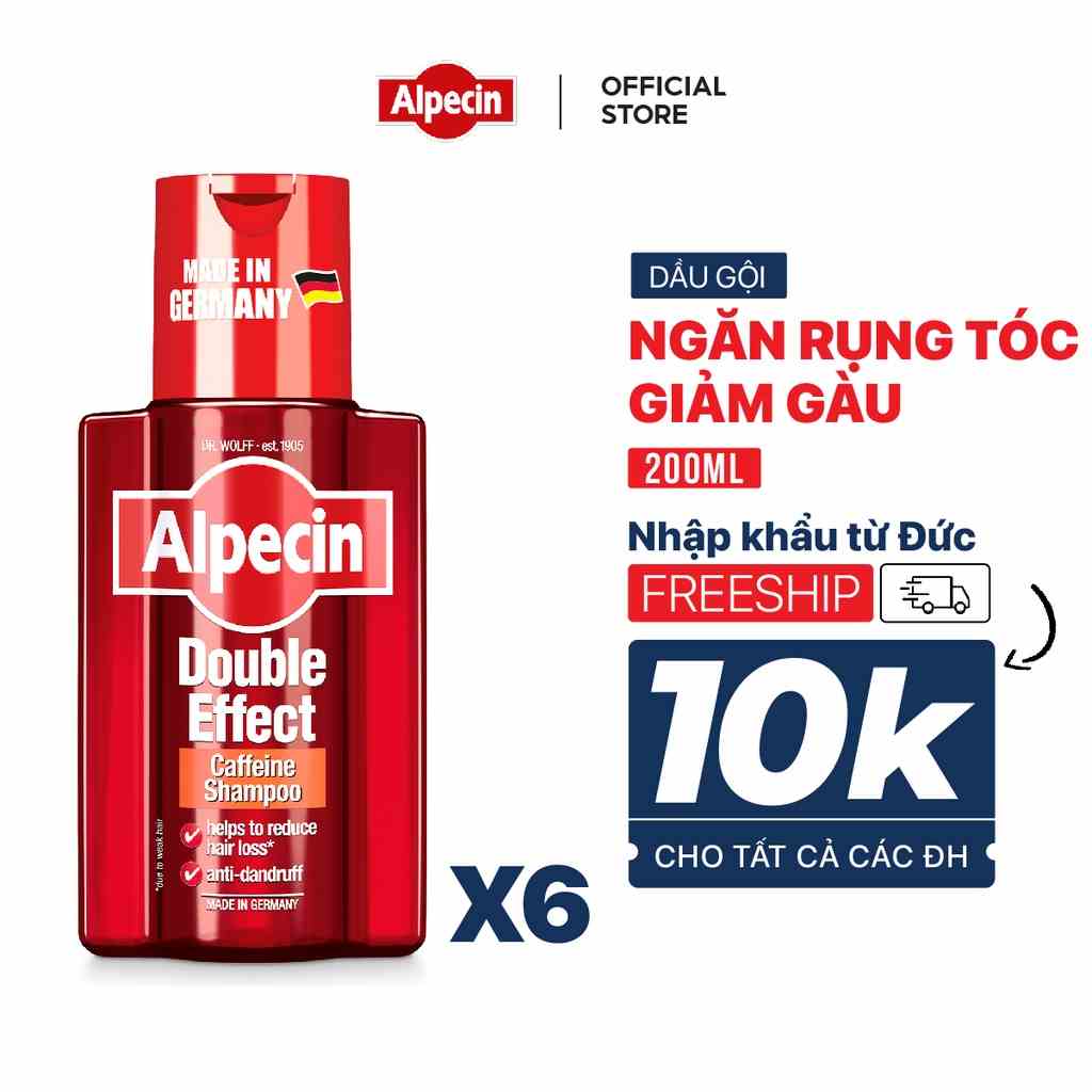 Combo 6 Dầu gội Caffeine sạch gàu ngăn rụng tóc Alpecin Double Effect Shampoo 200ml giảm rụng tóc và giảm gàu cho nam